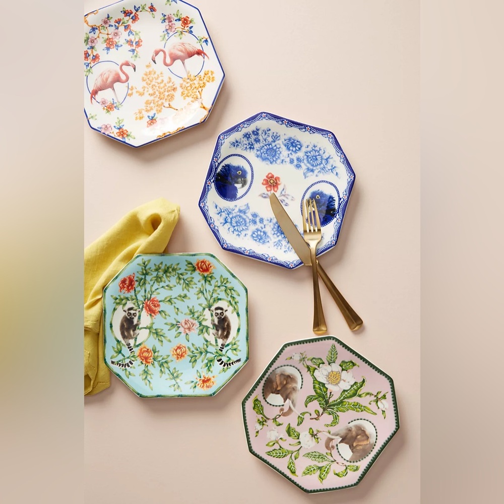 Vintage Anthropologie Lou Rota Nature Table Dessert Plate set of 4